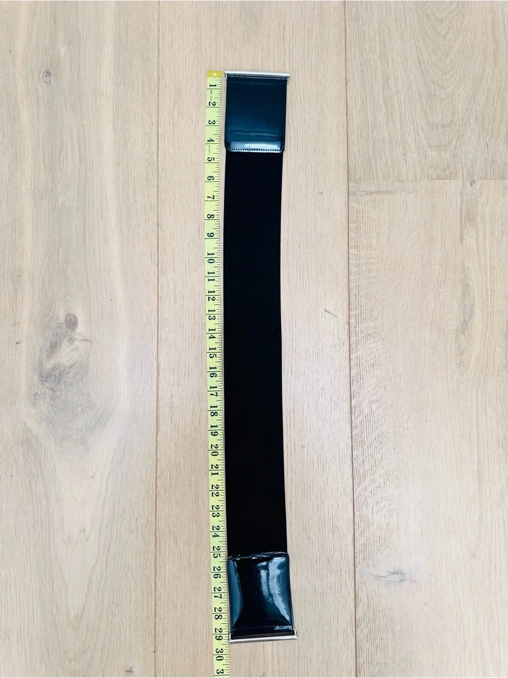 Eugenia Kim Black Patent Wide Waist Belt with Silver Bar / Size M